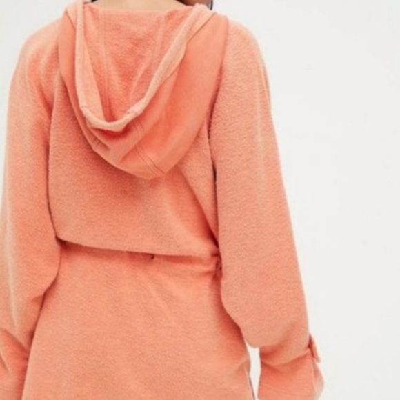 FREE PEOPLE Sadie Orange Fleece Hoodie Sweater Dress Jacket - Picture 3 of 10